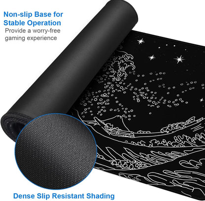 Large Gaming Mouse Pad, 31.5x15.7 inch Large Extended Computer Keyboard Mouse Mat, Water Resist Non-Slip Mousepad Rubber Base Long XXL Desk Mouse Pad for Work & Gaming, Office & Home, Black