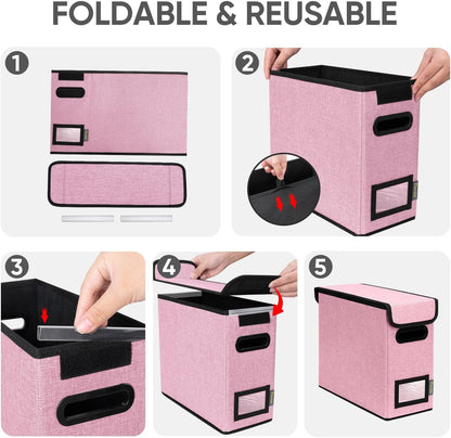 BALEINE File Organizer Box with Lid, Collapsible File Folder Organizer with Plastic Slide, Hanging File Folder Box for Office Document Storage (Black)