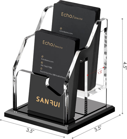 Black Business Card Holder for Desk 1 Slot Clear Acrylic Horizontal