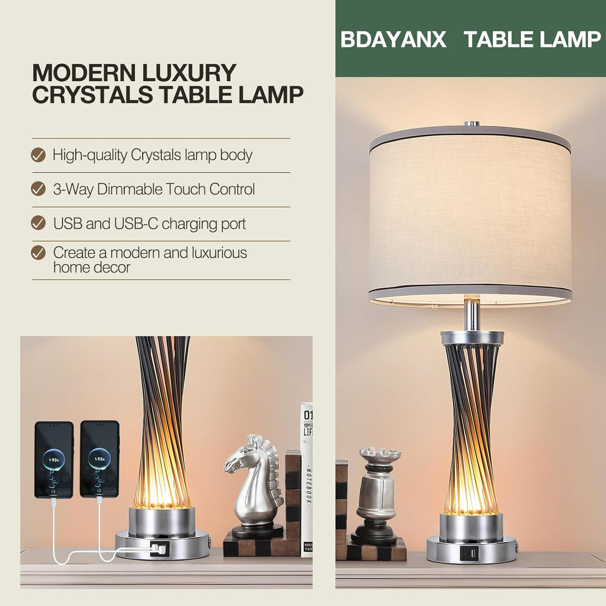 Small Bedside Table Lamp for Bedroom - Reading Desk Lamp with 3 Color Temperatures，15.5" Nightstand Ceramic Lamp with Fabric Shade for Kids Room,Living Room,Dorm,Home Office (Green)