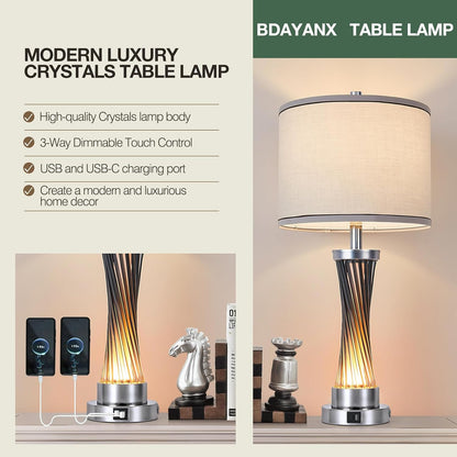 Small Bedside Table Lamp for Bedroom - Reading Desk Lamp with 3 Color Temperatures，15.5" Nightstand Ceramic Lamp with Fabric Shade for Kids Room,Living Room,Dorm,Home Office (Green)