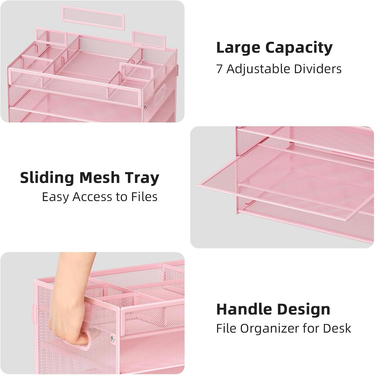 Marbrasse 5 Tier Paper Organizer Letter Tray, Mesh Desk File Organizer with Handle, Paper Sorter Desk Organizer for Home Office Supplies - Black, Adjustable