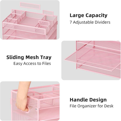 Marbrasse 5 Tier Paper Organizer Letter Tray, Mesh Desk File Organizer with Handle, Paper Sorter Desk Organizer for Home Office Supplies - Black, Adjustable
