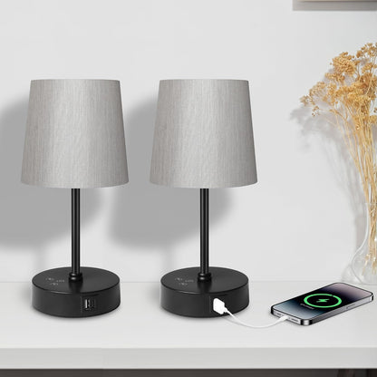 Ascher Small Bedside Table lamp, RGB Color Changing Lamps, 3 Color Temperatures, Dimmable Nightstand Lamp with USB C+A Ports, Touch Desk Lamp for Bedroom Living Room, H11.4in(Flaxen Shade)