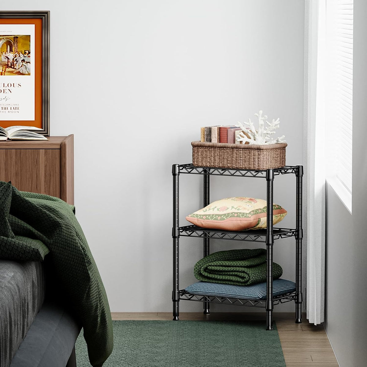 M MZG 450 lbs Steel Storage Shelving 3-Tier Utility Shelving Unit Steel Organizer Wire Rack for Home,Kitchen,Office (11.8" D x 17.7" W x 26.3" H) - Colors B
