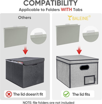 BALEINE File Organizer Box with Lid, Collapsible File Folder Organizer with Plastic Slide, Hanging File Folder Box for Office Document Storage (Black)