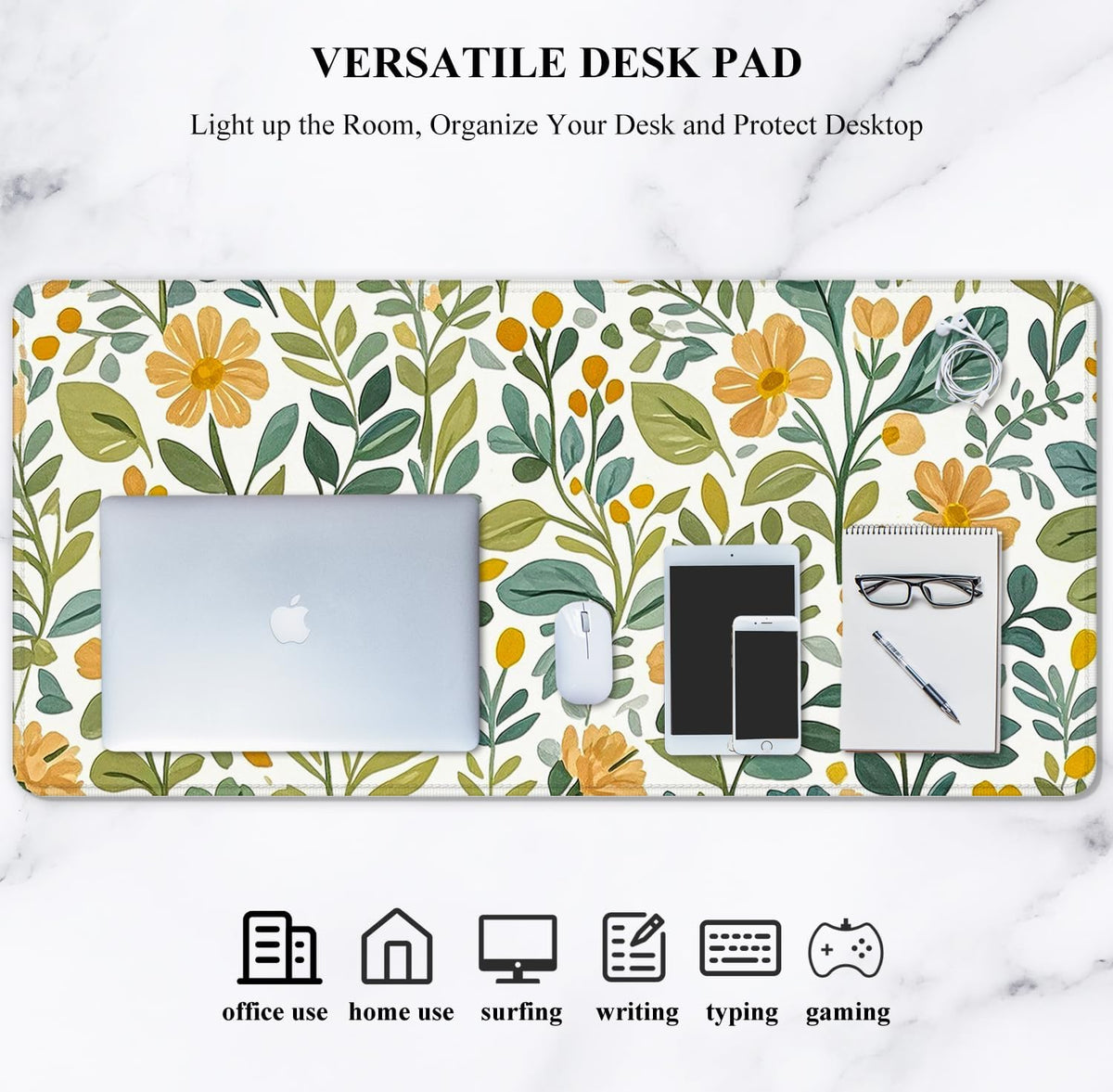 Auhoahsil Desk Mat, Ultra Large Mouse Pad, XXL Gaming Mousepad, Green Tropical Leaves Deskpad, Big Extended Full Size Mouse Pad, Desktop Desk Matt for Keyboard, Laptop & Computer, 35.5 x 15.7 in - Colors B