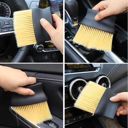 Car Interior Dust Brush, Ultra-Soft Scratch-Free Detailing Duster with High-Density Bristles, Ergonomic Dash Cleaning Tool for Air Vents, Center Console, Leather Seats & Keyboards (Yellow)