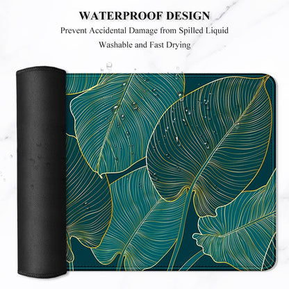Auhoahsil Desk Mat, Ultra Large Mouse Pad, XXL Gaming Mousepad, Green Tropical Leaves Deskpad, Big Extended Full Size Mouse Pad, Desktop Desk Matt for Keyboard, Laptop & Computer, 35.5 x 15.7 in - Colors A