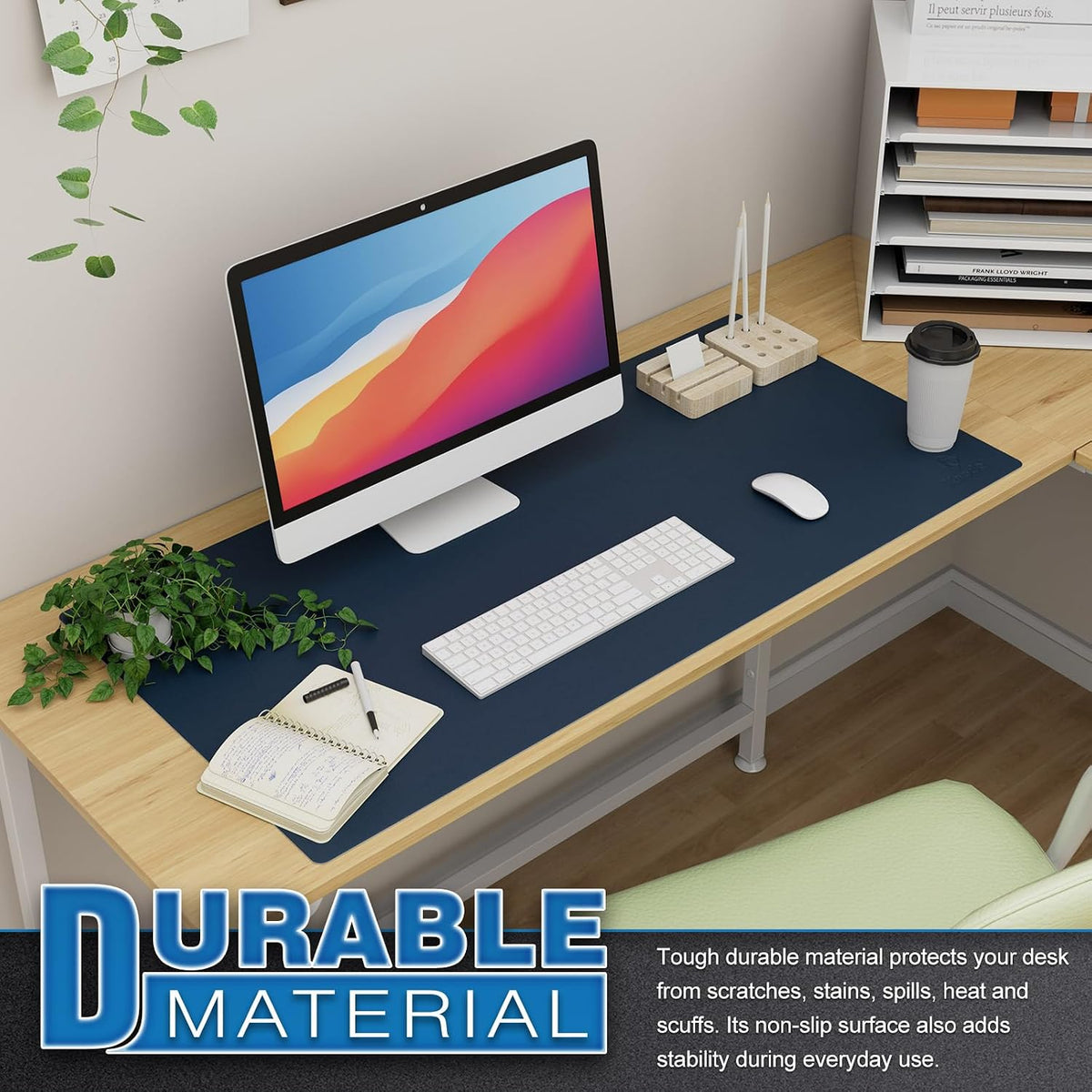K KNODEL Large Office Leather Desk Mat, Mouse and Keyboard Pad, Computer and Laptop Mat, Desktop Protector and Cover, Writing Pad and Blotter (31.5"x15.7", Black)