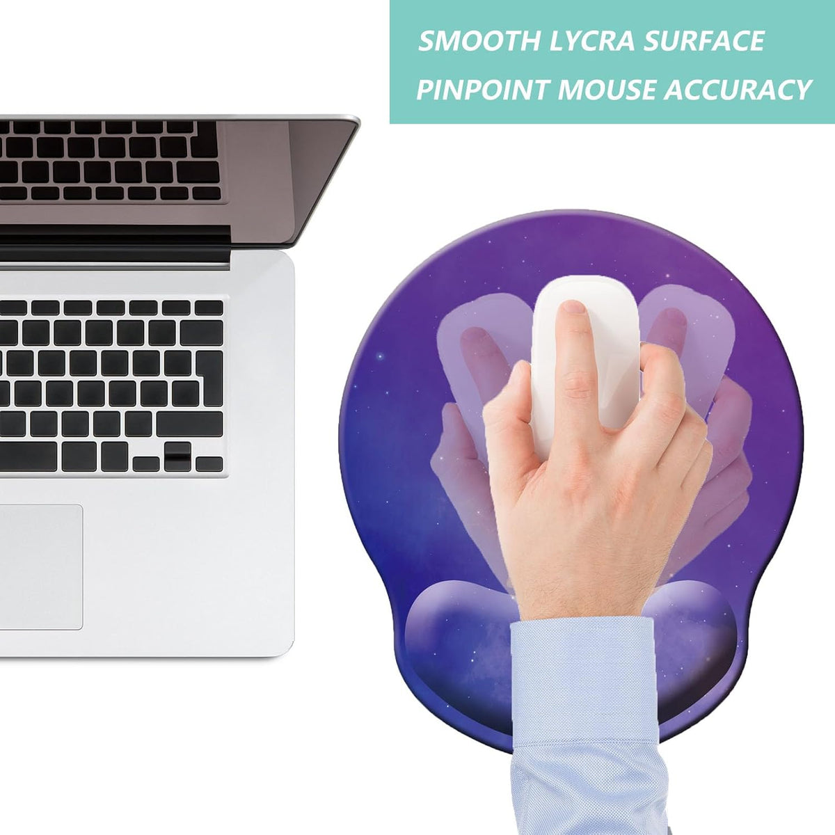 Mouse Pad with Wrist Support, Ergonomic Mouse Pad with Memory Foam Wrist Rest Cushion, Non-Slip Rubber Base Gaming Mice Pad for Home Office Computer Laptop, Flower Black