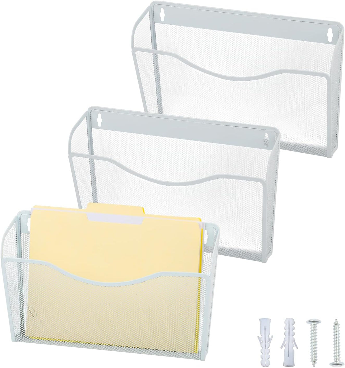 EASEPRES 3 Single Pocket Mesh Hanging File Organizer, Vertical Wall Mounted Magazine File Holder, Mount Basket Mail Paper Document Folder Organizing for Office, Home and School, Black