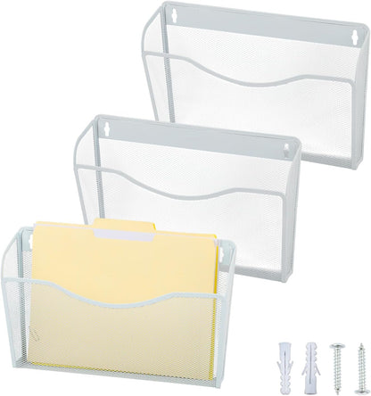 EASEPRES 3 Single Pocket Mesh Hanging File Organizer, Vertical Wall Mounted Magazine File Holder, Mount Basket Mail Paper Document Folder Organizing for Office, Home and School, Black