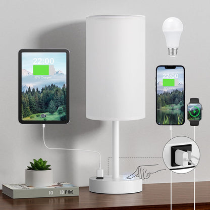 Fenmzee Bedside Table Lamp for Bedroom - Dimmable Touch, USB A+C, AC Outlet