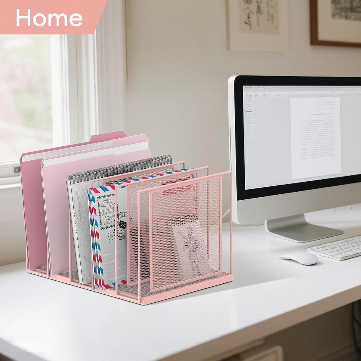 File Organizer for Desk, 5-Section Vertical File Sorter, Paper Holder Organizer Standing Metal File Folder for Office Home Classroom, Black