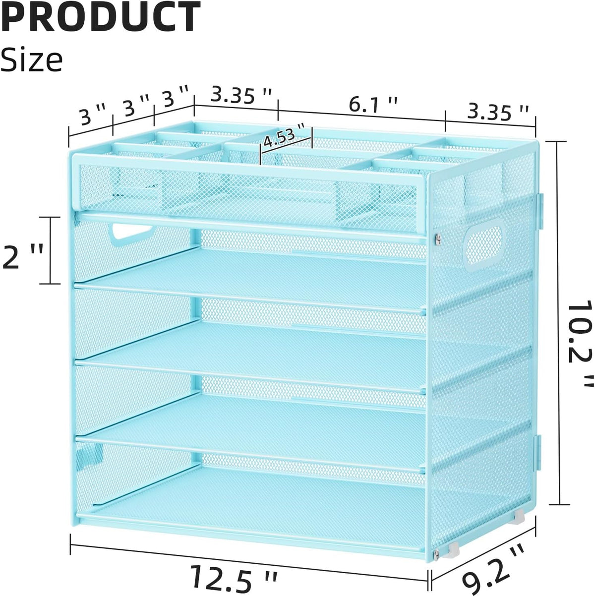 Marbrasse 5 Tier Paper Organizer Letter Tray, Mesh Desk File Organizer with Handle, Paper Sorter Desk Organizer for Home Office Supplies - Black, Adjustable