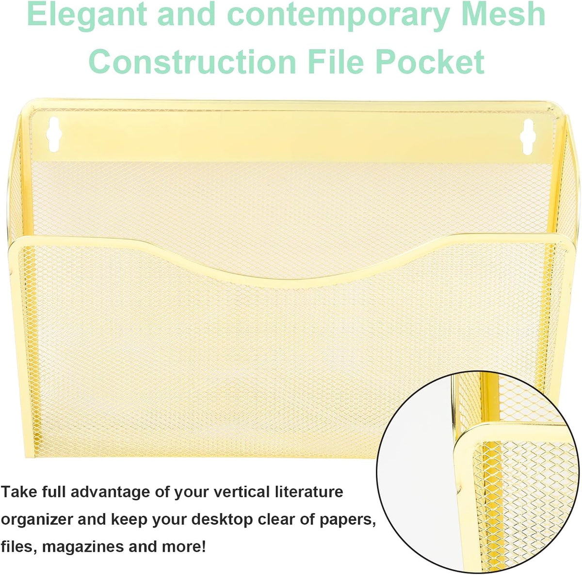 EASEPRES 3 Single Pocket Mesh Hanging File Organizer, Vertical Wall Mounted Magazine File Holder, Mount Basket Mail Paper Document Folder Organizing for Office, Home and School, Black