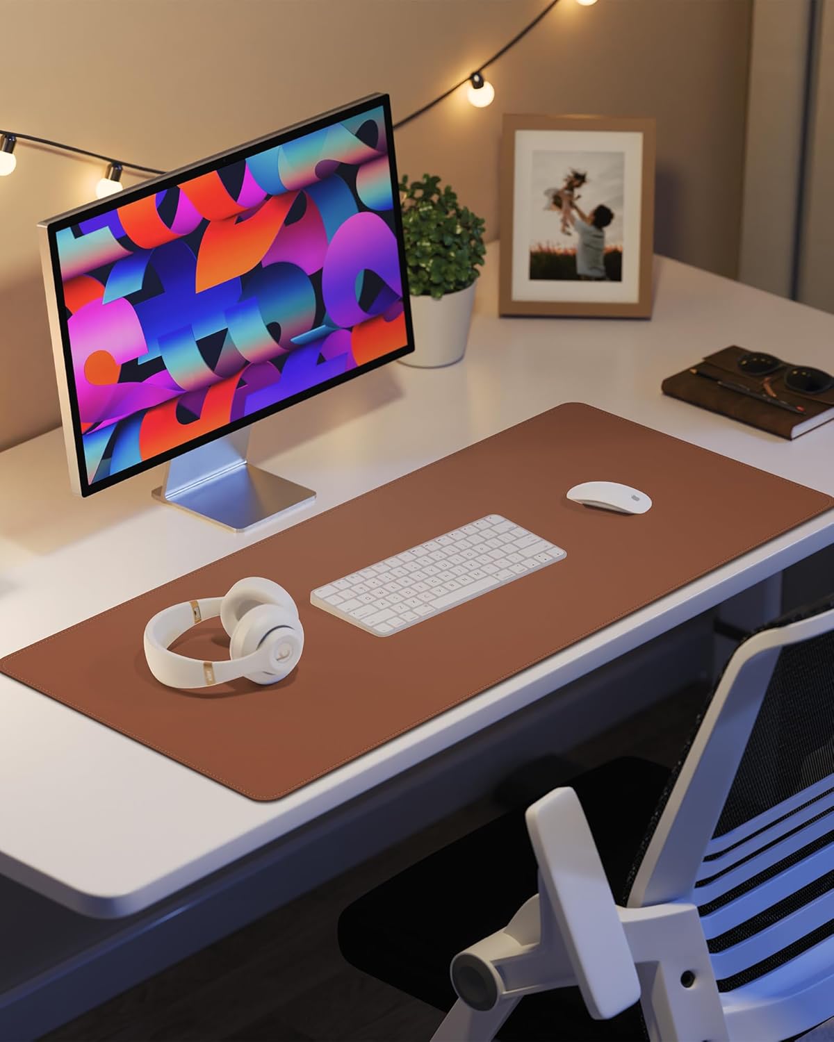 AFIING Large Desk Mat 55" x 24" - PU Leather Desk Pad Protector, Waterproof Non-Slip Extended Mouse Pad for Office Desk, Keyboard, Laptop and Home Workspace (Black)