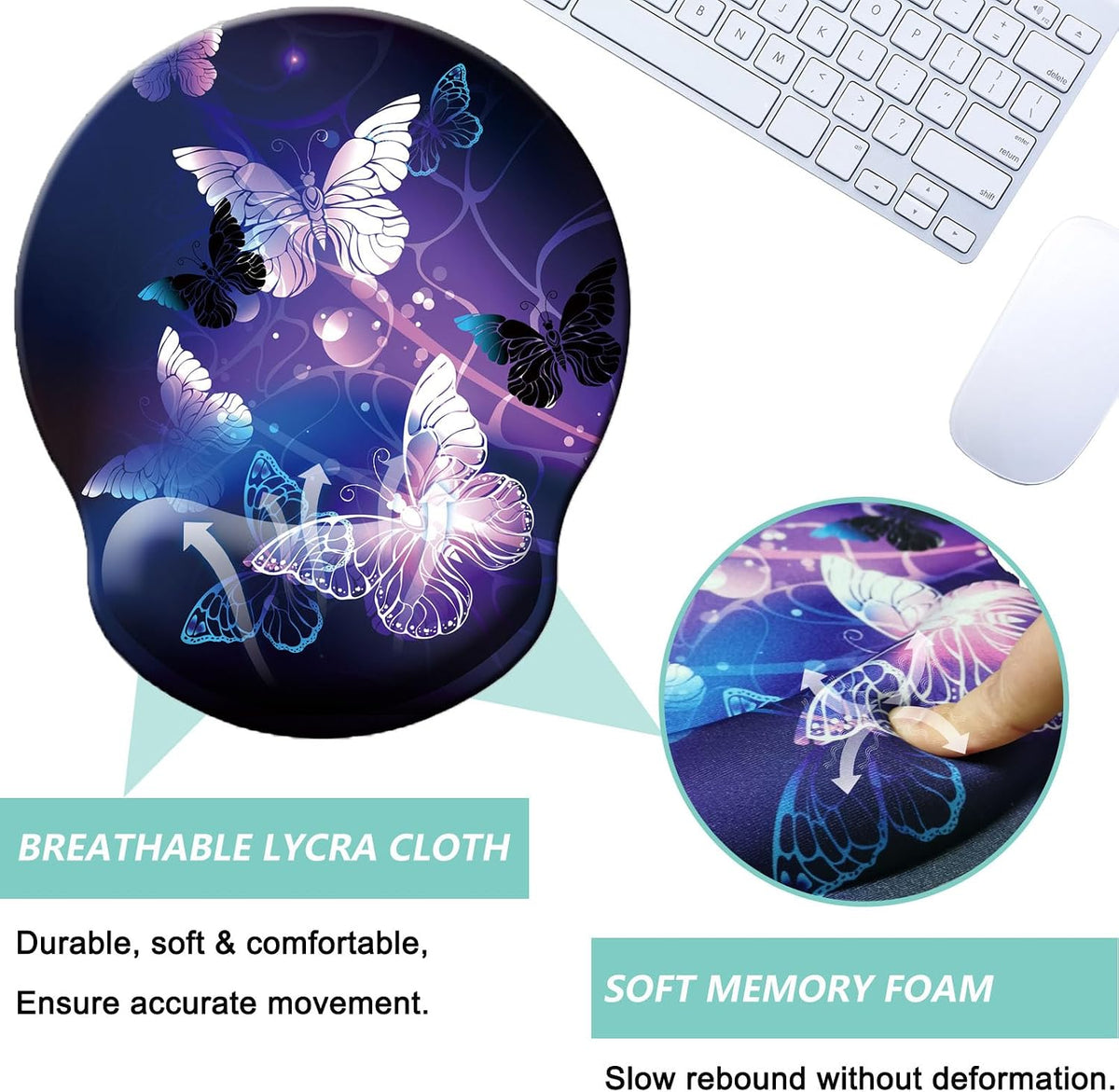 Mouse Pad with Wrist Support, Ergonomic Mouse Pad with Memory Foam Wrist Rest Cushion, Non-Slip Rubber Base Gaming Mice Pad for Home Office Computer Laptop, Flower Black