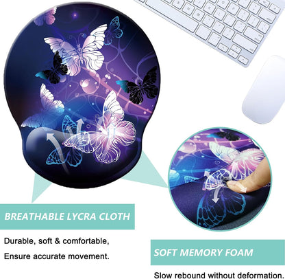 Mouse Pad with Wrist Support, Ergonomic Mouse Pad with Memory Foam Wrist Rest Cushion, Non-Slip Rubber Base Gaming Mice Pad for Home Office Computer Laptop, Flower Black