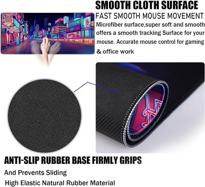 31.5" x 15.7" Waterproof Fabric Desk Pad, Rubber Anti-Slip Base, Stitched Edges No Curling, Fits Laptop Keyboard and Mouse, Smooth Office Mat Large Mouse Pad for Work Game, Black