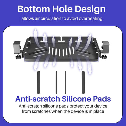 No Drill Under Desk Laptop Mount, Metal Under Desk Storage Shelf with Cable Management, Laptop Storage Tray for MacBook, Keyboard, Mac Mini, Anti-Scratch Silicone, Fits Office, Gaming, Workstations