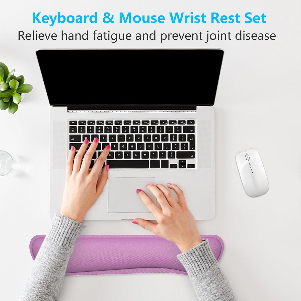 Dapesuom Enlarge Keyboard Wrist Rest, Cute Memory Foam Keyboard Wrist Cushion for Computer Desk Mats Support, Typing Pain Relief Ergonomic Mouse Pad Rests with Non-Slip Base for Gaming, Laptop, Purple
