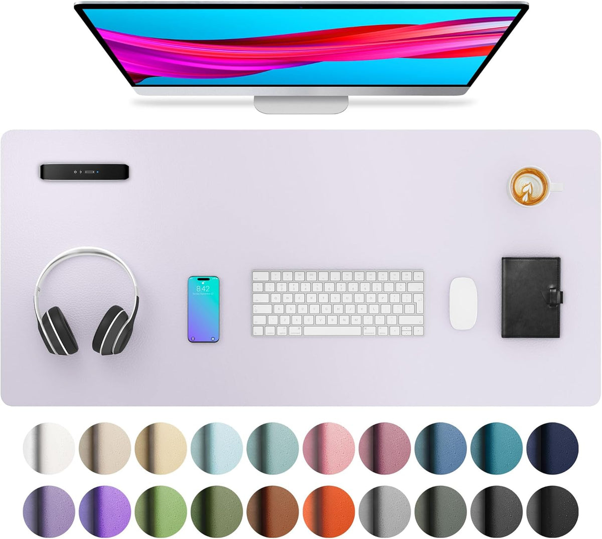 Aothia Leather Office Desk Pad Protector, Non-Slip PU Leather Desk Blotter, Waterproof Laptop Writing Mouse Pad for Office and Home, Black, 31.5" x 15.7" - Colors A