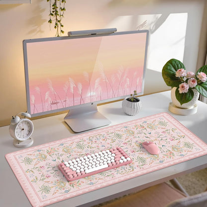 Desk Mat,Mouse Pad for Office Desk,35.4x15.7in,Pink Flowers