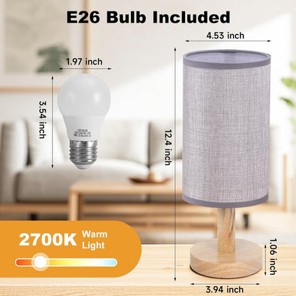 Small Bedside Table Lamp for Bedroom,Natural Round Wood Base&Fabric Linen Shade,Cozy Night Table Light for Study Reading,Minimalist Boho Desk Lamp for Nightstand,Living Room,Nursery,Kitchen,Dorm