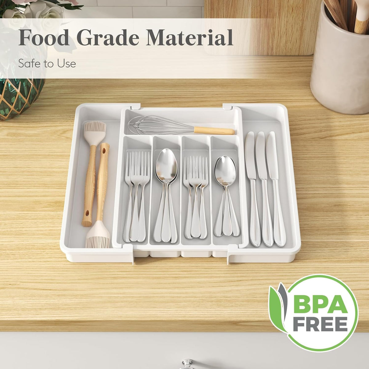 Expandable Silverware Drawer Organizer, Kitchen Utensil Tray