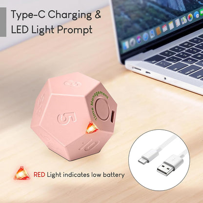 Mini 12 Sided Cube Timer, 11 Preset Times Pomodoro Timer for Enhanced Productivity. Ideal for ADHD Management, Workout, Study & Kitchen Cooking. Easy to Use（White）