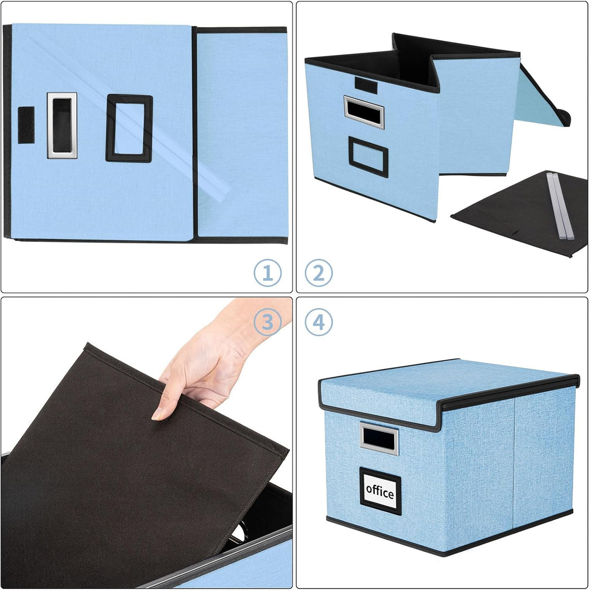 Upgraded Portable File Organizer Box with Lid, Collapsible Linen Hanging Filing Storage Boxes with Plastic Slides, Decorative Home/Office Filing System Box for File and Folders Storage (Gray)
