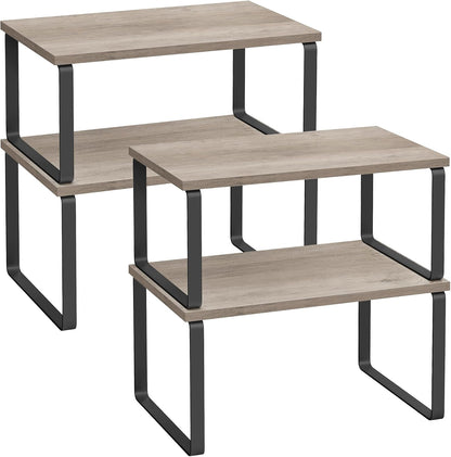 SONGMICS Cabinet Organizer Shelf, Set of 4 Kitchen Counter Shelves, Kitchen Storage, Spice Rack, Stackable, Expandable, Metal and Engineered Wood, Cloud White and Natural Beige UKCS010N01