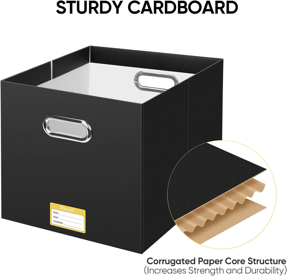 BALEINE File Organizer Box, Cardboard File Folder Organizer with Handle for Letter Size, Portable Collapsible Hanging Filing Box for Home Office Document Storage (2 Pack, Black)