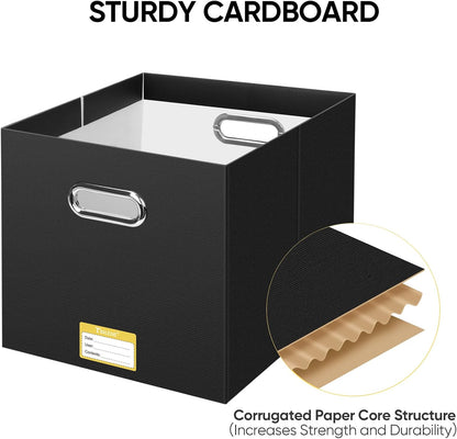 BALEINE File Organizer Box, Cardboard File Folder Organizer with Handle for Letter Size, Portable Collapsible Hanging Filing Box for Home Office Document Storage (2 Pack, Black)