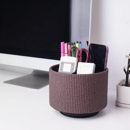 Round Leather Art Supply Organizer,Remote Control Holder,360 Degree Rotating,Multi-Functional Pencil Holder,4 Compartments Desktop Stationary Organizer(1-Blue Bird) - Colors C