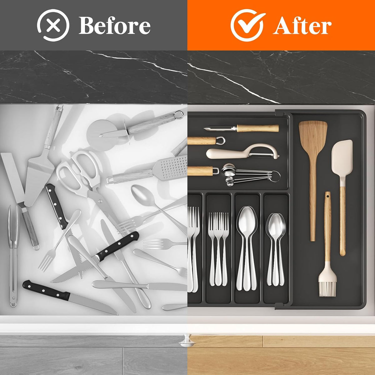 Expandable Silverware Drawer Organizer, Kitchen Utensil Tray