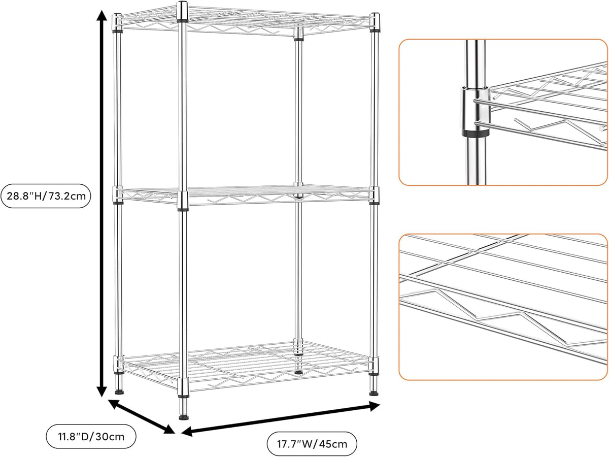 M MZG 450 lbs Steel Storage Shelving 3-Tier Utility Shelving Unit Steel Organizer Wire Rack for Home,Kitchen,Office (11.8" D x 17.7" W x 26.3" H) - Colors B