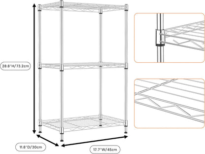 M MZG 450 lbs Steel Storage Shelving 3-Tier Utility Shelving Unit Steel Organizer Wire Rack for Home,Kitchen,Office (11.8" D x 17.7" W x 26.3" H) - Colors B