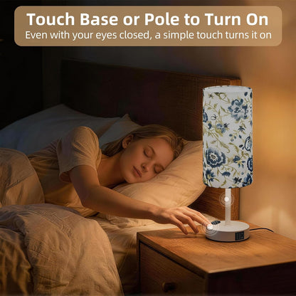 Table Lamp for Nightstand, High-Sensitivity Touch, 3-Level Dimmable Bedside Lamp with AC Outlet | USB | and USB-C, Ideal Night Stand Lamp for Bedroom, Reading, Living Room(Warm&Wooden)