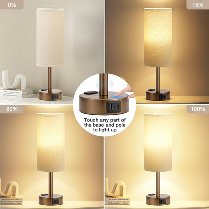 Fenmzee Bedside Table Lamp for Bedroom - Dimmable Touch, USB A+C, AC Outlet