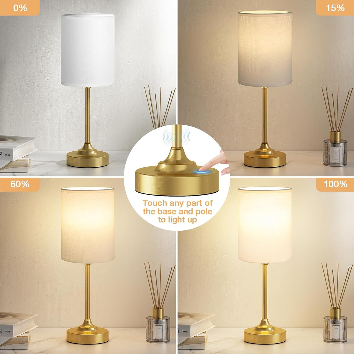 Fenmzee Bedside Table Lamp for Bedroom - Dimmable Touch, USB A+C, AC Outlet