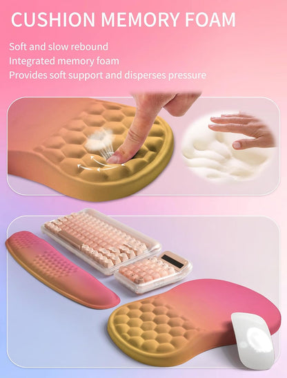 2in1 Combination, Wave Keyboard Wrist Rest and Ergonomic Curvature Mouse Pad Wrist Support for Relieve Wrist Pain, Filled with Soft Cushion Memory Foam, Black
