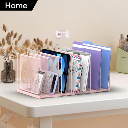 File Organizer for Desk, 5-Section Vertical File Sorter, Paper Holder Organizer Standing Metal File Folder for Office Home Classroom, Black