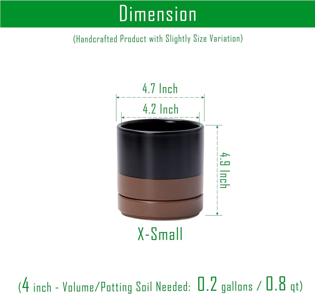 D'vine Dev 4.7 Inch Ceramic Planter Pot with Drainage Hole and Saucer, Indoor Cylinder Round Planter Pot, Teal, 94-O-B-9