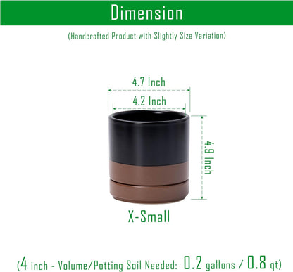 D'vine Dev 4.7 Inch Ceramic Planter Pot with Drainage Hole and Saucer, Indoor Cylinder Round Planter Pot, Teal, 94-O-B-9