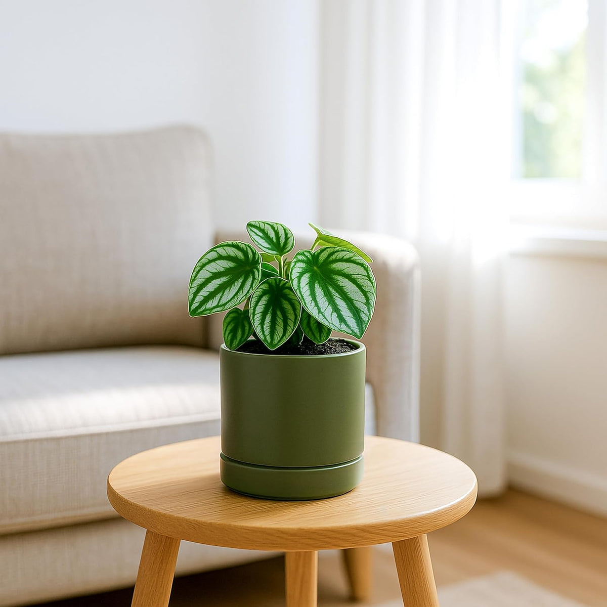 D'vine Dev 4.7 Inch Ceramic Planter Pot with Drainage Hole and Saucer, Indoor Cylinder Round Planter Pot, Teal, 94-O-B-9