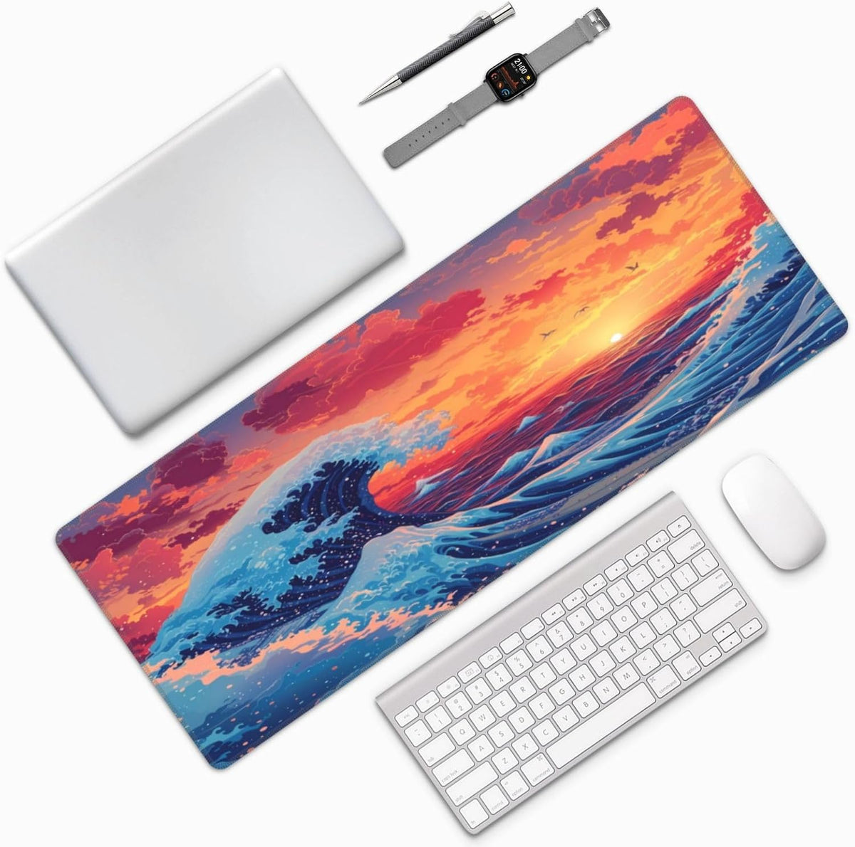 Japanese Mouse Pad, Large Japanese Desk Mat, XL Anime Gaming Keyboard Mat, Non-Slip Rubber Base, Big Extended Desk Protector for Home Office, 31.5”x11.8”