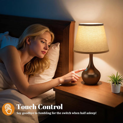 Seealle Touch Table Lamp for Bedroom, 3-Way Dimmable Small Bedside Lamps for Night Stands with Wires, Wood-Paint Desk Lamp for Kids Room, Office, Living Room, End Table(LED Bulb Included)